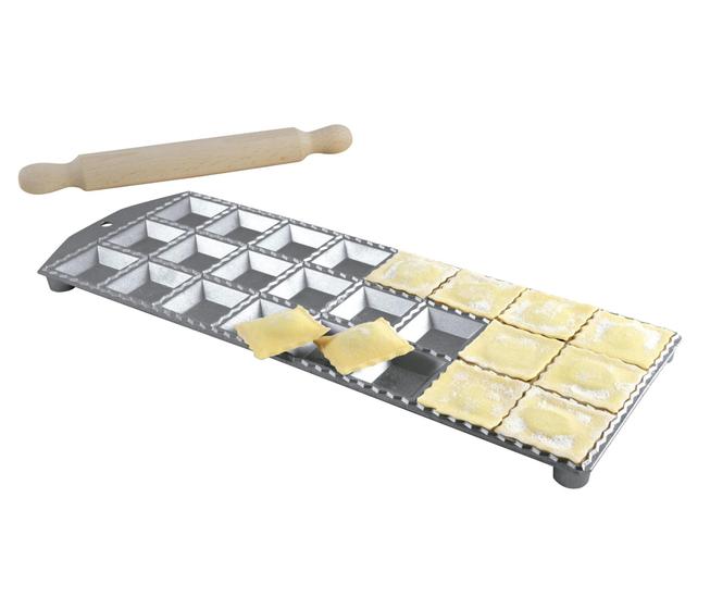 Imagem de Molde Ravioli Quadrado Alumínio 4,7 Cm Com Rolo Madeira Eppi