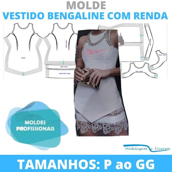 Imagem de Molde vestido bengaline com renda modelagem&diversos correio