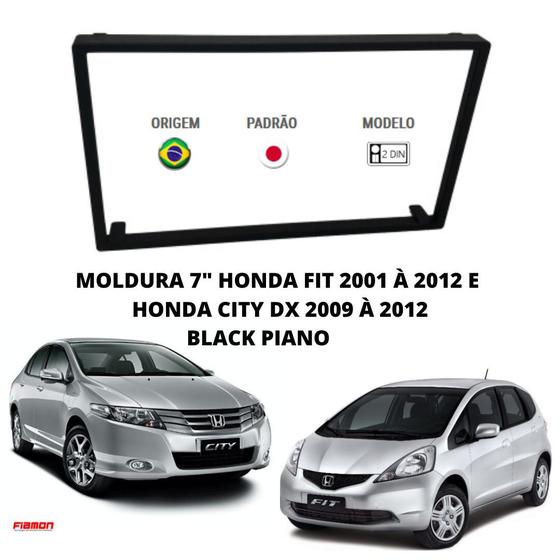 Imagem de Moldura 2 Din Fiamon Honda City DX 2009 à 2012 e Honda Fit 2001 à 2012 Black Piano