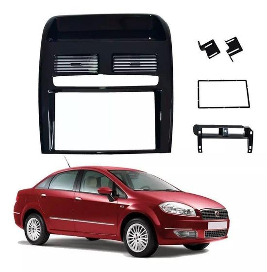 Imagem de Moldura 2 Din Fiat Linea 2008,2009,2010,2011,2012,2013,2014 - Black Piano - 4021