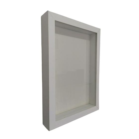 Imagem de Moldura Branca Caixa ALta com vidro para Quadros Quilling e Scrapbook 20x30 com 3cm de Profundidade
