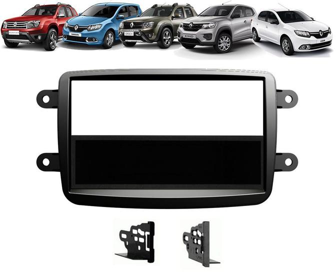 Moldura De Painel 1 Din Renault Kwid Oroch Duster Sandero Logan Automatico 2012 Em Diante + Suportes De Fixação Laterais - Preto Menor preço em Moldura De Painel 1 Din Renault Kwid Oroch Duster Sandero Logan Automatico 2012 Em Diante + Suportes De Fixação Laterais - Preto