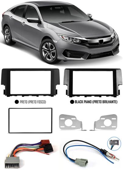 Imagem de Moldura De Painel 2 Din Honda Civic G10 2017 2018 2019 2020 2021 2022 + Chicote Ligação + Adaptador Antena