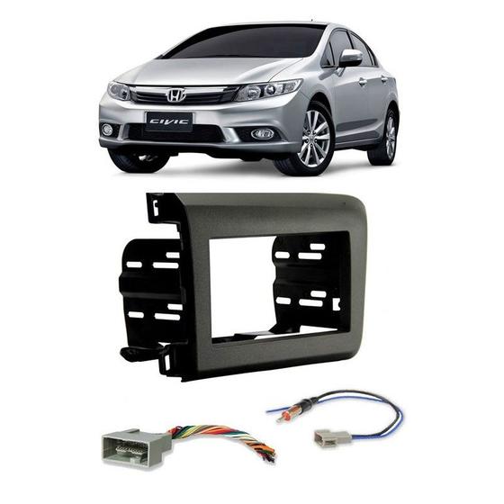 Imagem de Moldura De Painel 2 Din Honda New Civic 2012 2013 2014 2015 2016 + Chicote Ligação e Adaptador de Antena