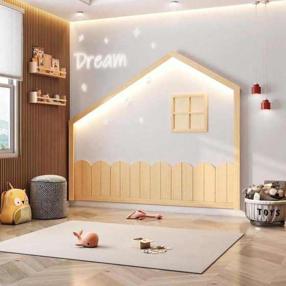 Imagem de Moldura Infantil Casinha Dream Decor com Led Casatema Branco / Natural