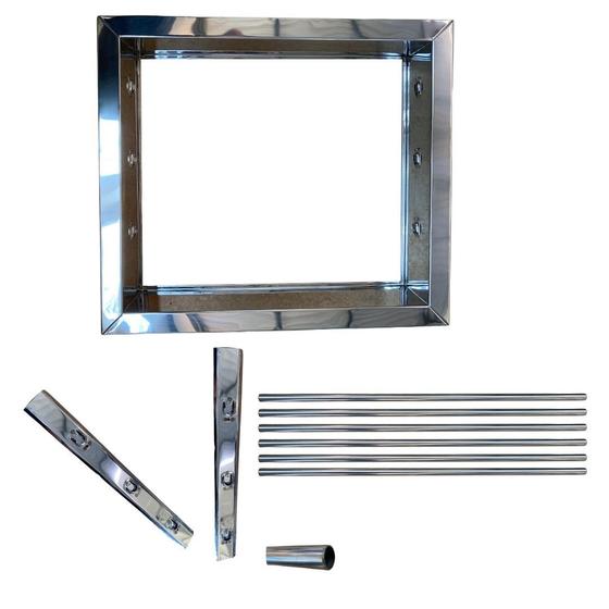 Imagem de Moldura inox p/ churrasqueira kit frente (85x60x14) e suporte fundo (50x6) + 6 tubos redondo inox