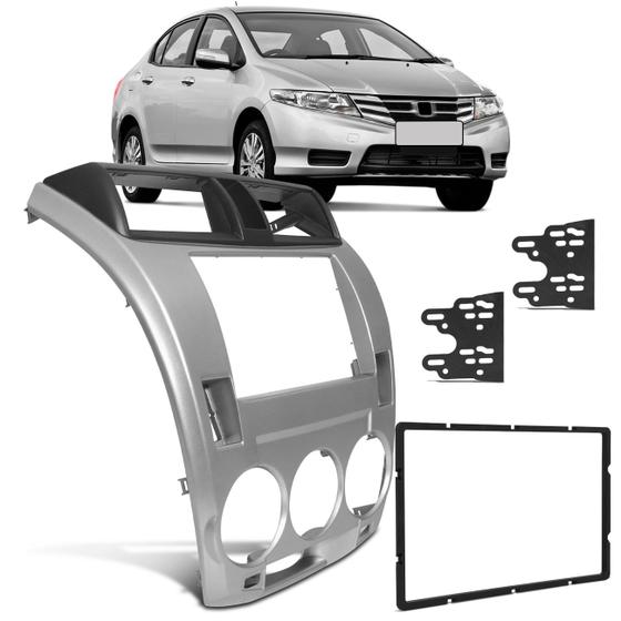 Imagem de Moldura Painel 2 Din 7" City 2008 a 2013 Prata com Ar Analógico Padrão Japonês Chinês