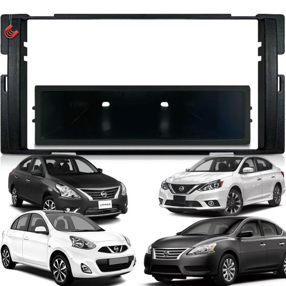 Imagem de Moldura Painel 2 Din Central Multimidia Dvd Mp5 Black Piano Nissan New March Versa Sentra