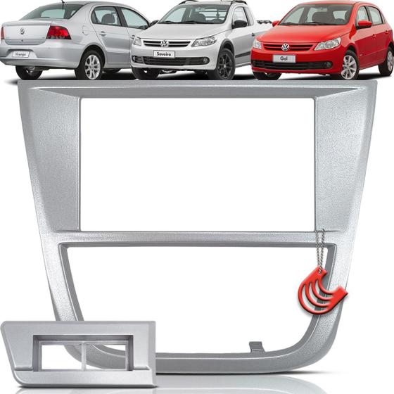 Imagem de Moldura Painel 2 Din Central Multimidia Dvd Mp5 Prata Volkswagen Vw Gol Saveiro Voyage G5