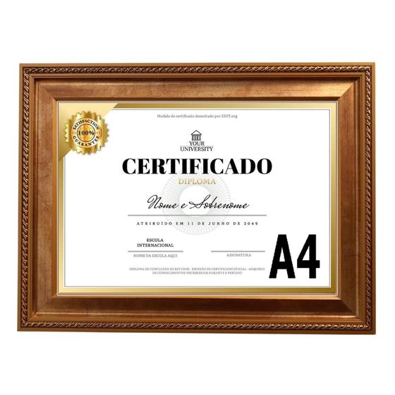 Imagem de Moldura Quadro Dourada Luxo A4 com Vidro Diploma Certificado Fotografia