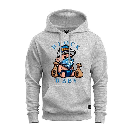 Imagem de Moletom Blusa De Frio Unissex Algodão Confortável Com Bolso E Capuz Block Baby