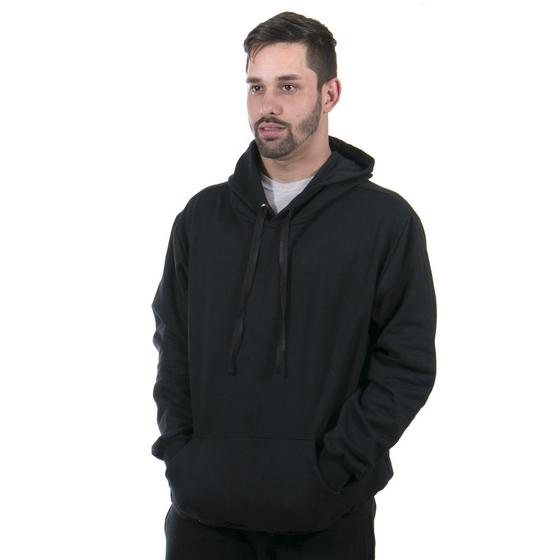 Imagem de Moletom Canguru Blusa de Frio com Capuz Lisa Masculino cor Preto