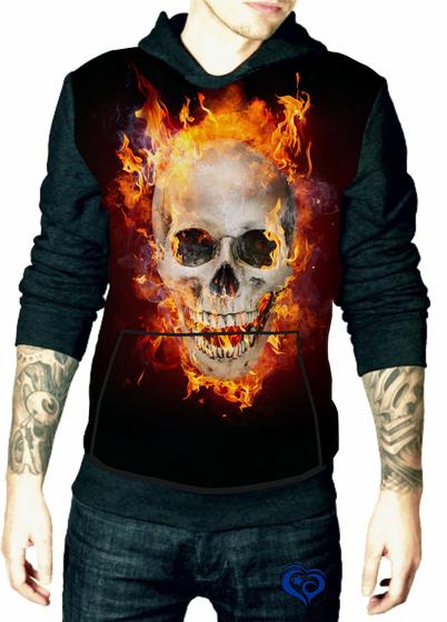 Imagem de Moletom Caveira masculino Rock N Roll Fogo blusa Adulto