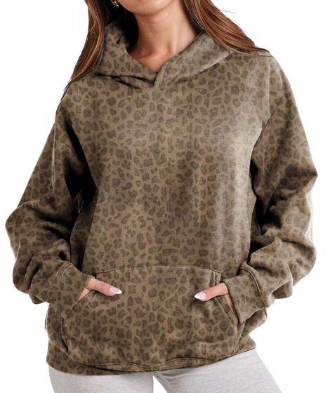 Imagem de Moletom com Capuz Leopardado DURUNUL Plus Size - Cáqui