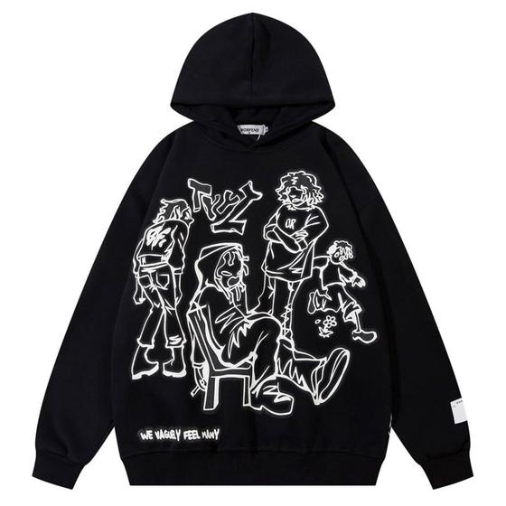 Imagem de Moletom com Capuz Oversized FantasyGears Y2K - Estampado Preto - Unissex