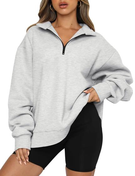 Imagem de Moletom com capuz Trendy Queen Oversize com meio zíper feminino cinza