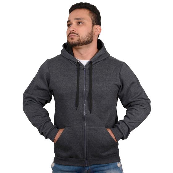 Imagem de Moletom com Zíper Blusa Blusão de Frio Fechado Flanelado Com Capuz Casaco de Algodão Unissex