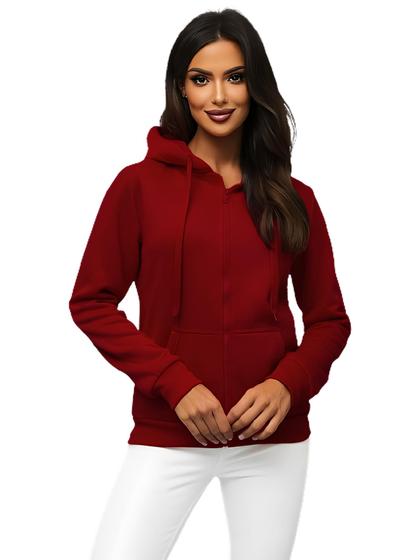 Imagem de Moletom Com Ziper Franelado Feminino Blusa De Frio Canguru Com Capus