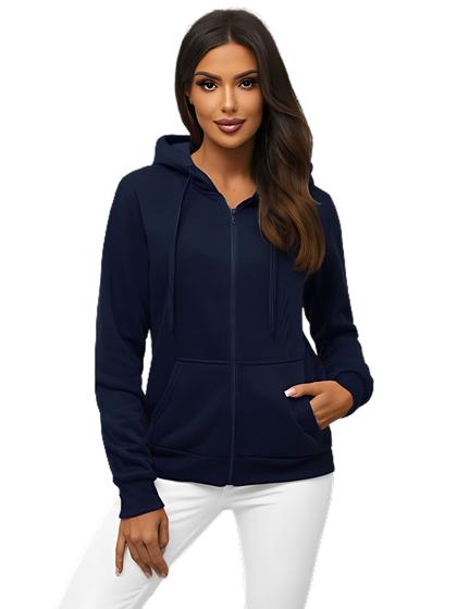 Imagem de Moletom Com Ziper Franelado Feminino Blusa De Frio Canguru Com Capus