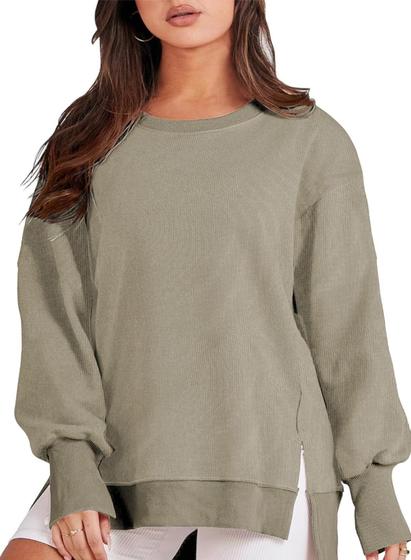 Imagem de Moletom Eytino Plus Size para mulheres com gola redonda verde 2X