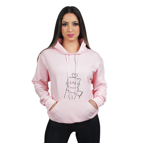 Imagem de Moletom Feminino Canguru Flanelado com Capuz Blusa de Frio Gatinha