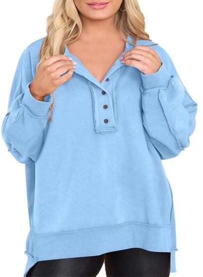 Imagem de Moletom feminino Eytino Plus Size Button Henley Gola 4X azul claro