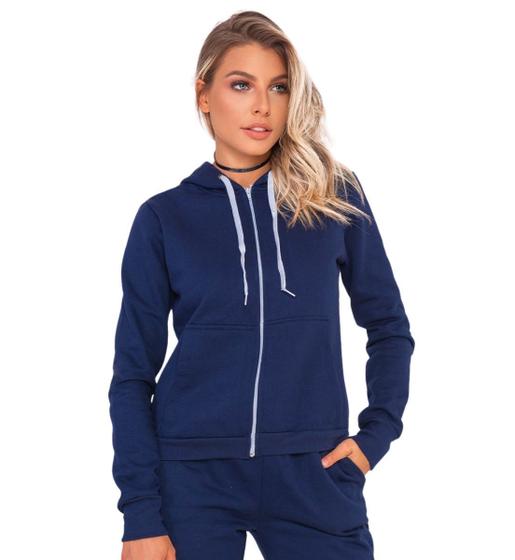 Imagem de Moletom Feminino Liso Blusa de Frio Com Capuz Flanelado