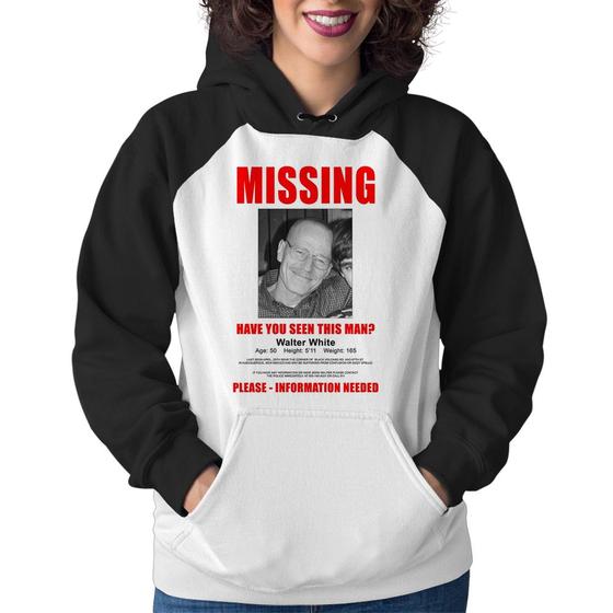 Imagem de Moletom Feminino Walter White Missing - Foca na Moda