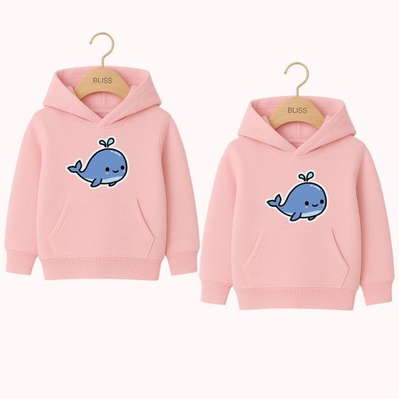 Moletom Infantil Canguru Irmãos Estampa Baleinha Azul Fofo Infanto