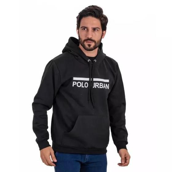 Imagem de Moletom Masculino Algodão Bolso Canguru Capuz Polo Urban Preto