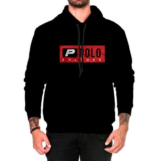 Imagem de Moletom Masculino Blusa Casaco Capuz Careca Estampado Preto/Branco G