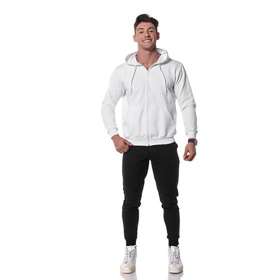 Imagem de Moletom Masculino Branco com Zíper e Bolso Canguru