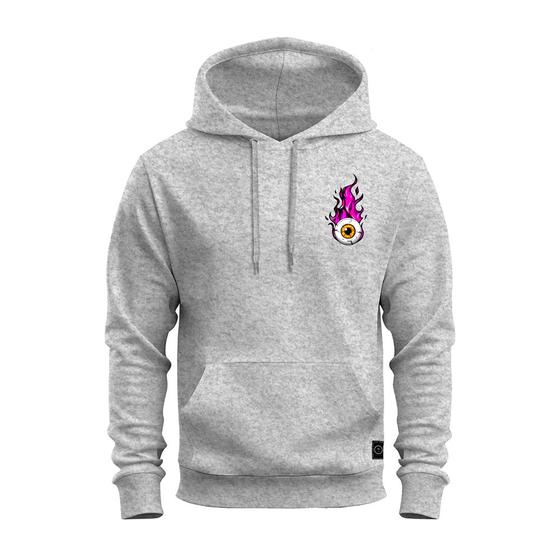Imagem de Moletom Olho Em Chamas Peito Estampado Com Bolso e Capuz Tecido Macio