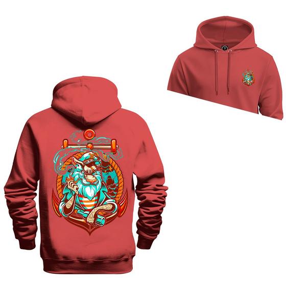 Imagem de Moletom Pirata Ancora Frente Costas Estampado Com Bolso e Capuz Tecido Macio
