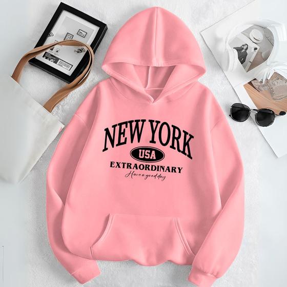 Imagem de Moletom Unissex Blusa de Frio Estamp New York Usa Extraordinary Confortável Casual Inverno Modinha T