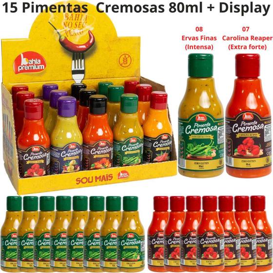 Imagem de Molho de Pimenta Cremosa Tradicional (Malagueta) Display Bahia Pemium 80ml Mix Com 15 (escolha os sabores)