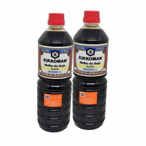 Imagem de Molho De Soja Shoyu Kikkoman Suave1 Litro Kit Com 2 Unid.