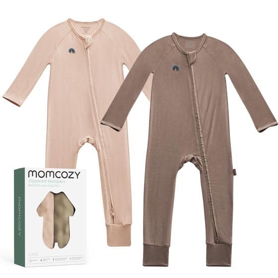 Imagem de Momcozy Macacão Bebê Bambu Stretch 6-12M Zíper Duplo Marrom Rosado Cinza Confortável