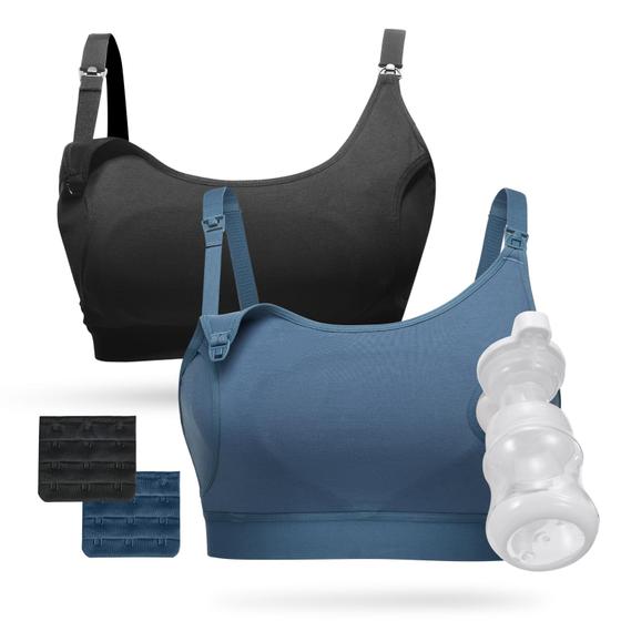 Imagem de Momcozy Sutiã de Extração e Amamentação Kit 2 Unid Preto Azul