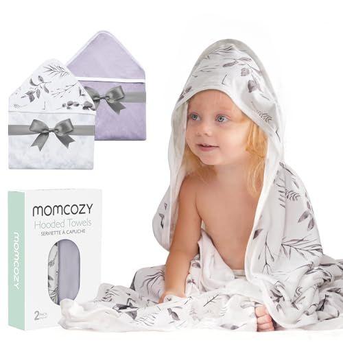 Imagem de Momcozy Toalhas de Banho com Capuz p/ Bebê 2un 35"x35" Folhas Laváveis e Macias