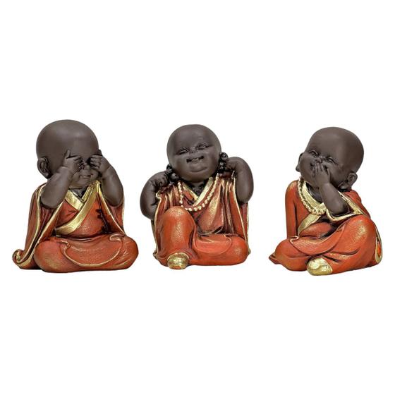 Imagem de Monge Buda Hindu Trio Não Falo Vejo Escuto Várias Cores 9cm