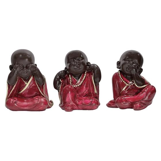 Imagem de Monge Buda Hindu Trio Não Falo Vejo Escuto Várias Cores 9cm