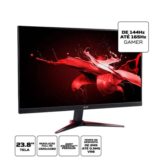 Monitor Acer 23.8", Full HD, HDMI/DisplayPort, HDR, 0.5ms, 165Hz, - VG240Y S Preto / Vermelho Menor preço em Monitor Acer 23.8", Full HD, HDMI/DisplayPort, HDR, 0.5ms, 165Hz, - VG240Y S Preto / Vermelho
