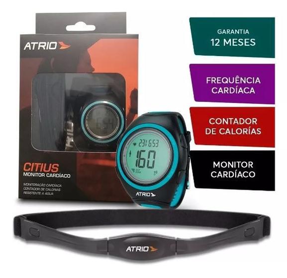 Imagem de Monitor Cardíaco + Cinta Citius Com Contador De Calorias Cronômetro Alarme Preto E Azul Atrio - Es05