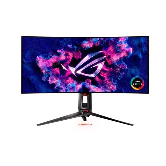 Imagem de Monitor Gamer Curvo ASUS ROG Swift OLED PG34WCDM, 34"" OLED QHD, 240Hz, 0.03ms, DisplayPort e HDMI, HDR, G-Sync, Preto - 90LM09L0-B01AX1