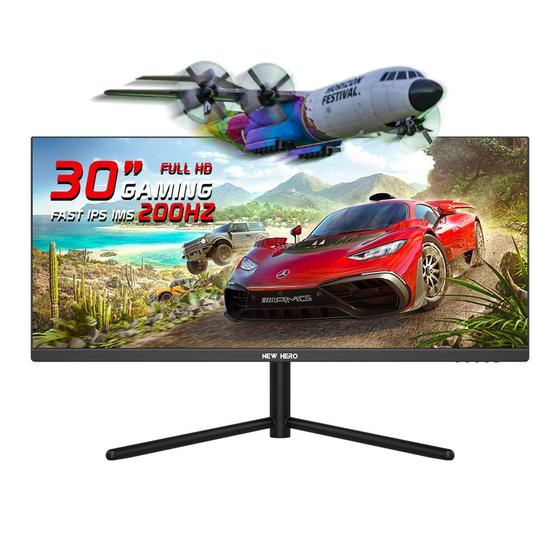 Imagem de Monitor Gamer New Hero Blade Ultra 30" UltraWide, IPS, Full HD, 200Hz, 1ms, FreeSync, HDMI e Display Port, Preto