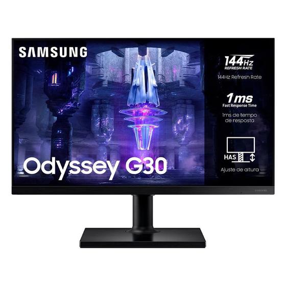 Imagem de Monitor Gamer Samsung Odyssey G3 24 LED Full HD, 144Hz, 1ms, HDMI e DisplayPort, FreeSync Premium, Ajuste de Altura, VESA - LS24BG300ELMZD