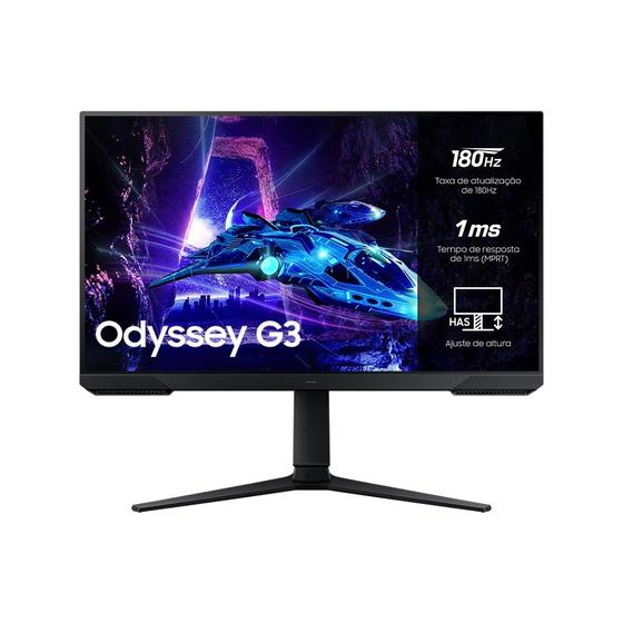 Monitor Gamer Samsung Odyssey G3 27” FHD, Tela Plana, Painel VA, 180Hz, 1ms, HAS, HDMI, DP, FreeSync Imagem de Monitor Gamer Samsung Odyssey G3 27” FHD, Tela Plana, Painel VA, 180Hz, 1ms, HAS, HDMI, DP, FreeSync