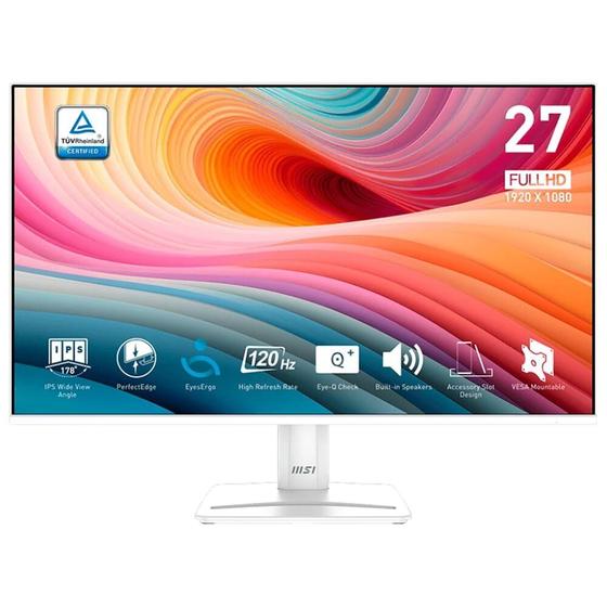 Imagem de Monitor MSI PRO MP275W E2 27" FHD, Tela Flat, IPS, 120Hz, 1ms, DP, HDMI e VGA, Alto-falantes Embutidos, Branco - 9S6-3PD3CM-014