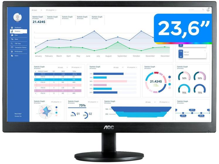 Imagem de Monitor para PC AOC M2470SWH2 23,6” LED - Widescreen Full HD HDMI VGA